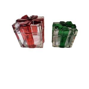 CIRCLEWARE Red Green Large & Small Ribbon Glass Gift Storage Jewelry Box Set / 2